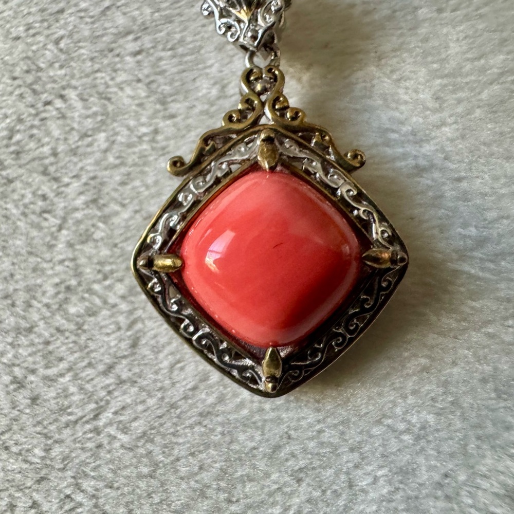 Gems En Vogue Michael Valitutti Coral N Sleeping Turquoise 24K/Silver Pendant - Picture 4 of 8